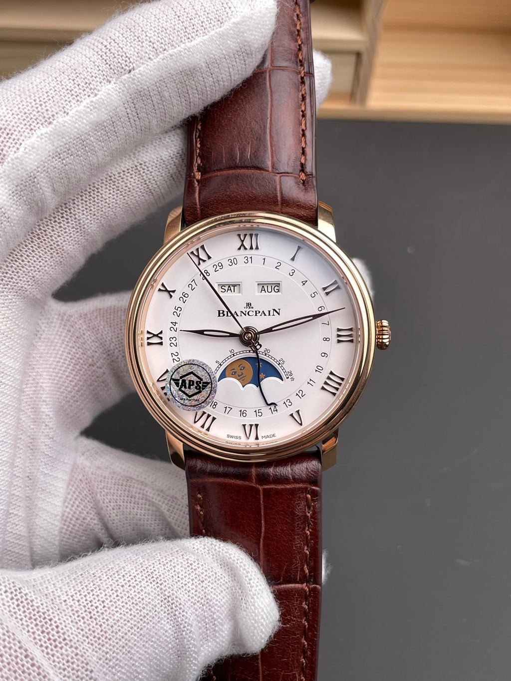 APS Blancpain 6654 Rose Gold/40mm/Week Calendar Phase Calendar Display