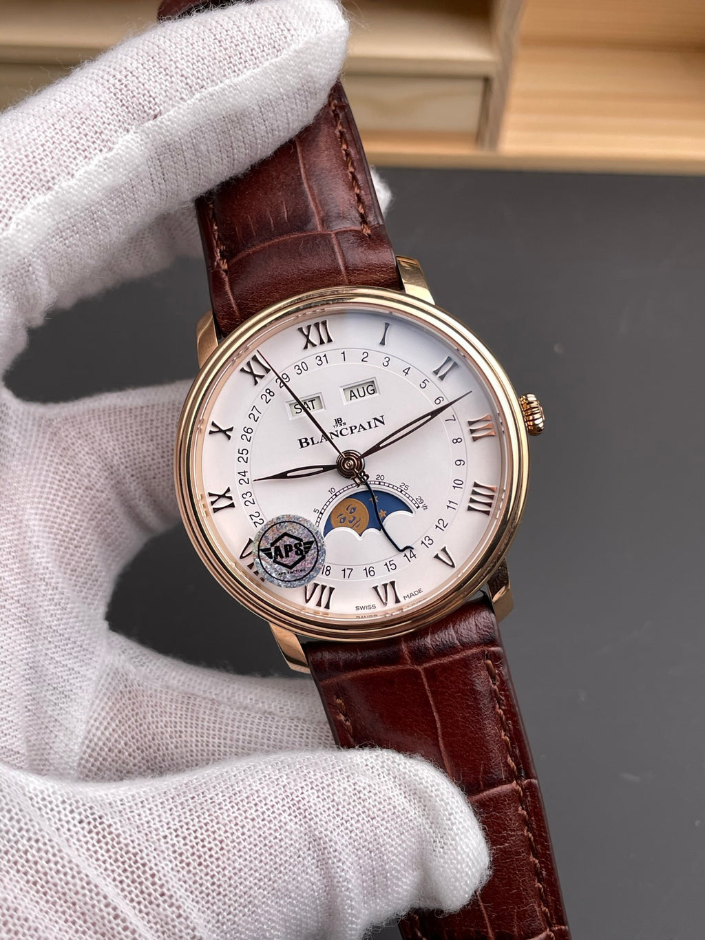 APS Blancpain 6654 Rose Gold/40mm/Week Calendar Phase Calendar Display