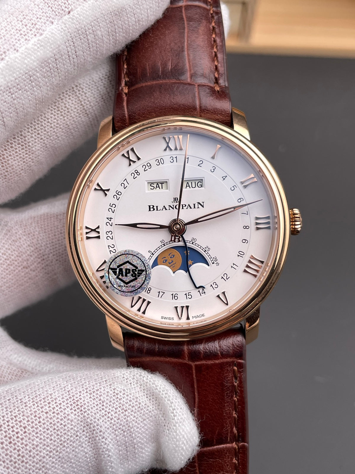 APS Blancpain 6654 Rose Gold/40mm/Week Calendar Phase Calendar Display
