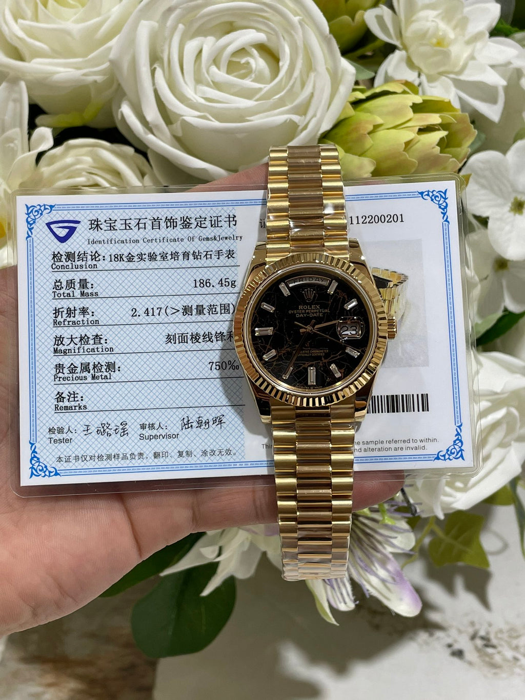 定制18K包金配重培育钻版 星期日历DD 字面镶嵌T方培育钻石