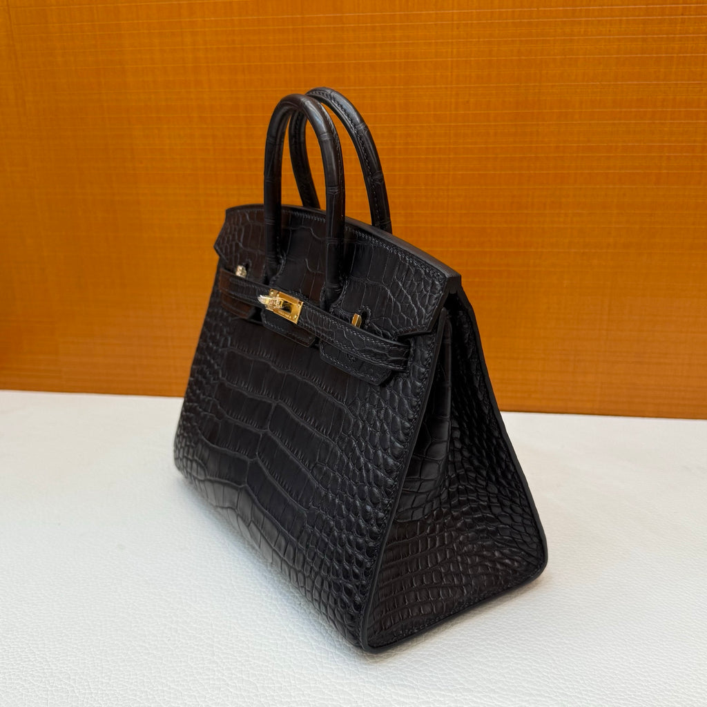 Birkin 20cm  Misty Block American Crocodile Color: Ck89 Black Matte Nilo Crocodile Handmade Wax Thread Sewing Ghw customization ✈️