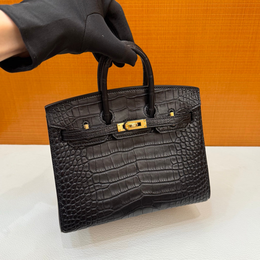 Birkin 20cm  Misty Block American Crocodile Color: Ck89 Black Matte Nilo Crocodile Handmade Wax Thread Sewing Ghw customization ✈️