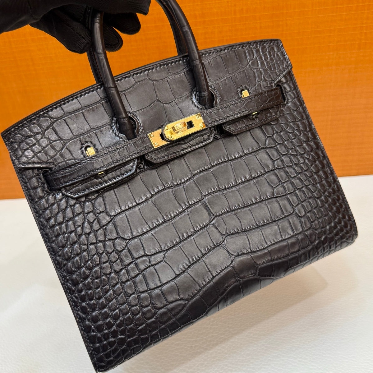 Birkin 20cm  Misty Block American Crocodile Color: Ck89 Black Matte Nilo Crocodile Handmade Wax Thread Sewing Ghw customization ✈️