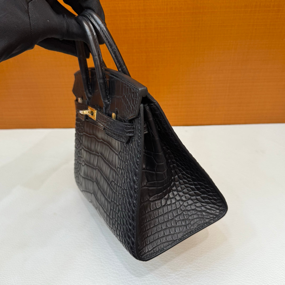 Birkin 20cm  Misty Block American Crocodile Color: Ck89 Black Matte Nilo Crocodile Handmade Wax Thread Sewing Ghw customization ✈️
