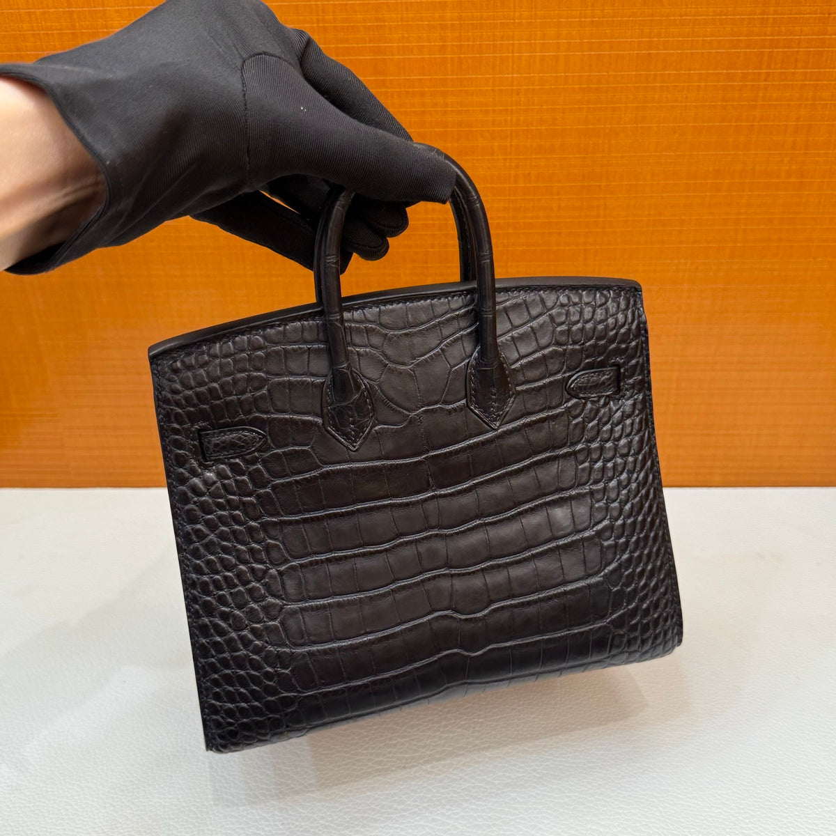 Birkin 20cm  Misty Block American Crocodile Color: Ck89 Black Matte Nilo Crocodile Handmade Wax Thread Sewing Ghw customization ✈️