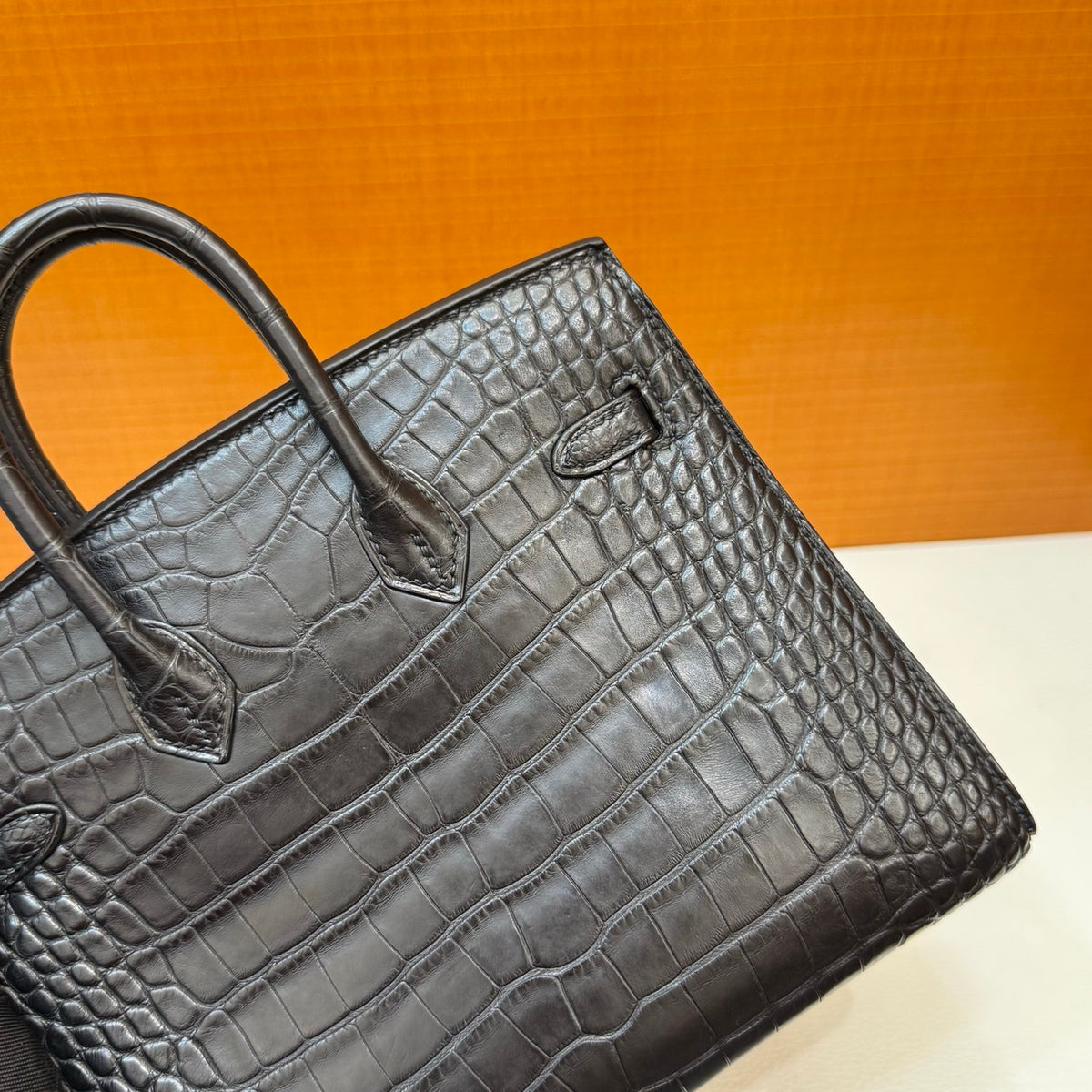 Birkin 20cm  Misty Block American Crocodile Color: Ck89 Black Matte Nilo Crocodile Handmade Wax Thread Sewing Ghw customization ✈️