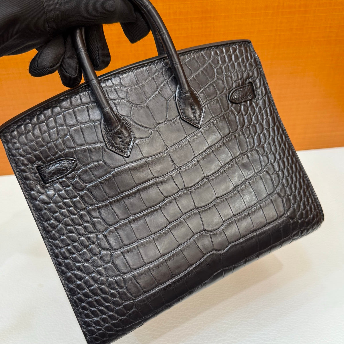 Birkin 20cm  Misty Block American Crocodile Color: Ck89 Black Matte Nilo Crocodile Handmade Wax Thread Sewing Ghw customization ✈️