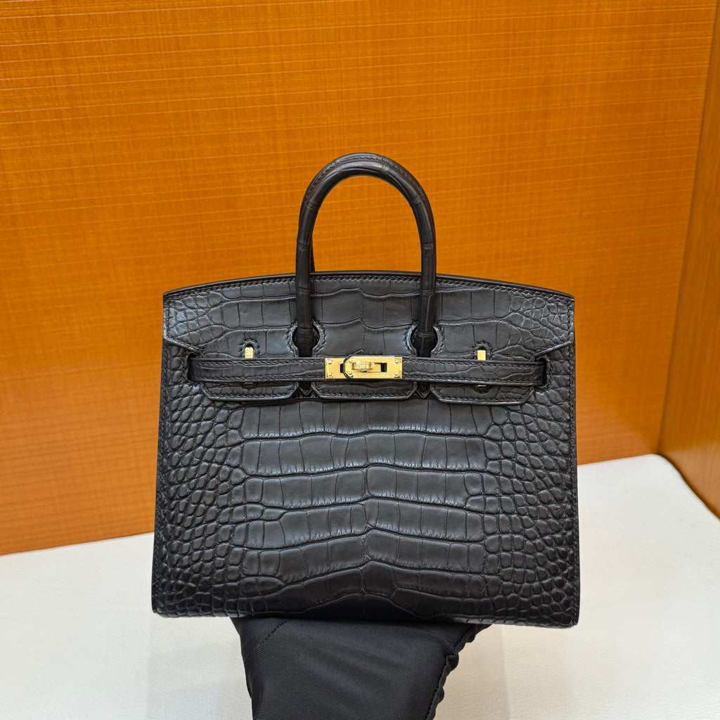 Birkin 20cm  Misty Block American Crocodile Color: Ck89 Black Matte Nilo Crocodile Handmade Wax Thread Sewing Ghw customization ✈️
