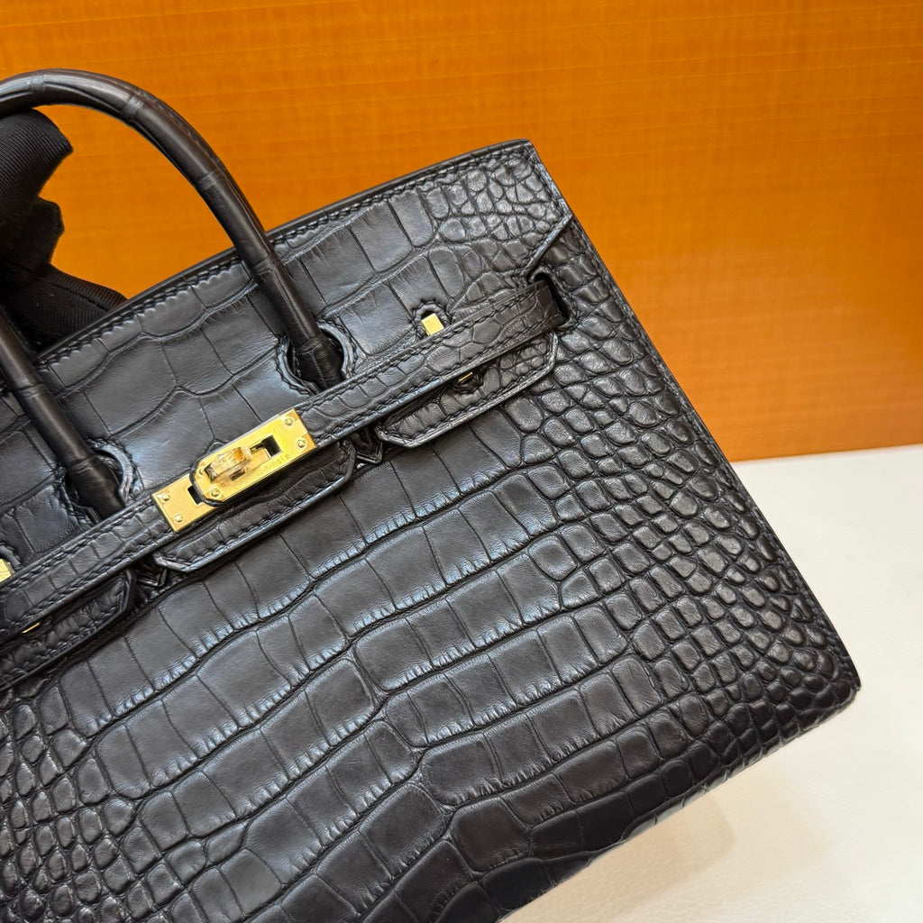 Birkin 20cm  Misty Block American Crocodile Color: Ck89 Black Matte Nilo Crocodile Handmade Wax Thread Sewing Ghw customization ✈️