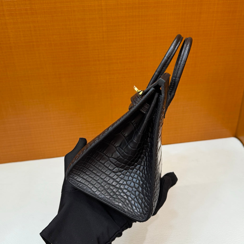 Birkin 20cm  Misty Block American Crocodile Color: Ck89 Black Matte Nilo Crocodile Handmade Wax Thread Sewing Ghw customization ✈️