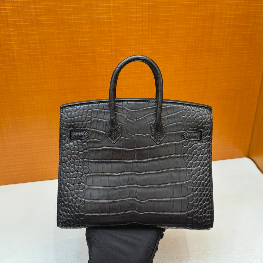 Birkin 20cm  Misty Block American Crocodile Color: Ck89 Black Matte Nilo Crocodile Handmade Wax Thread Sewing Ghw customization ✈️