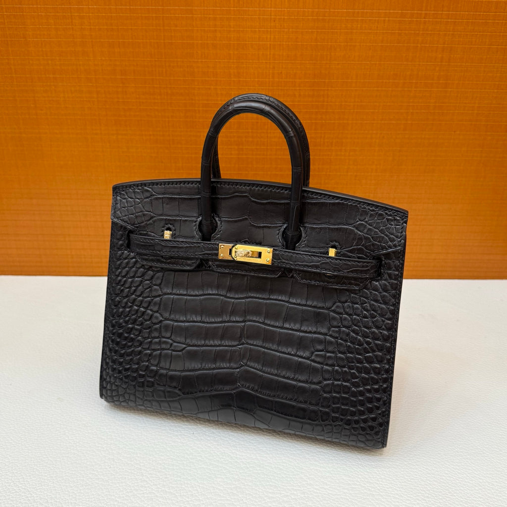Birkin 20cm  Misty Block American Crocodile Color: Ck89 Black Matte Nilo Crocodile Handmade Wax Thread Sewing Ghw customization ✈️