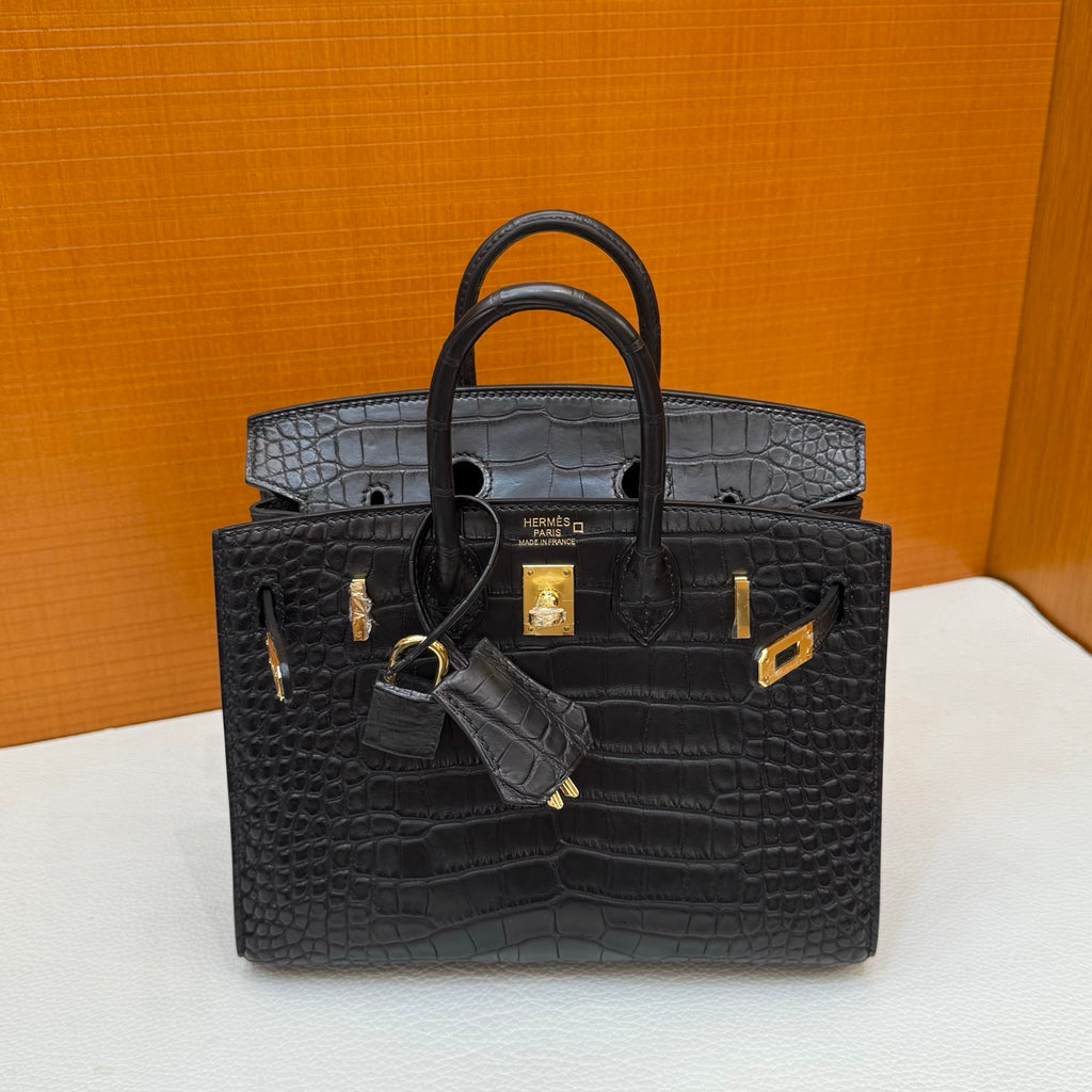Birkin 20cm  Misty Block American Crocodile Color: Ck89 Black Matte Nilo Crocodile Handmade Wax Thread Sewing Ghw customization ✈️