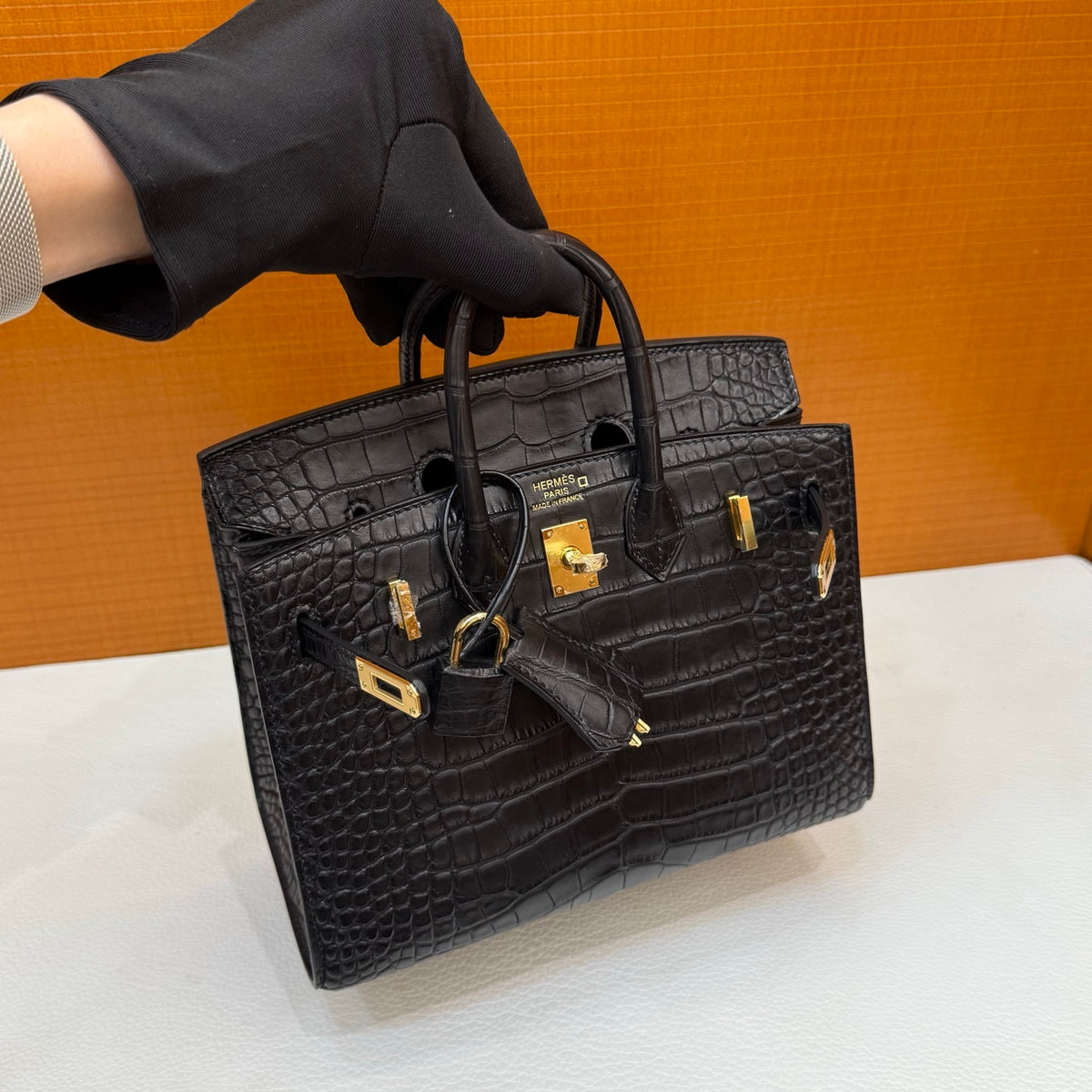 Birkin 20cm  Misty Block American Crocodile Color: Ck89 Black Matte Nilo Crocodile Handmade Wax Thread Sewing Ghw customization ✈️