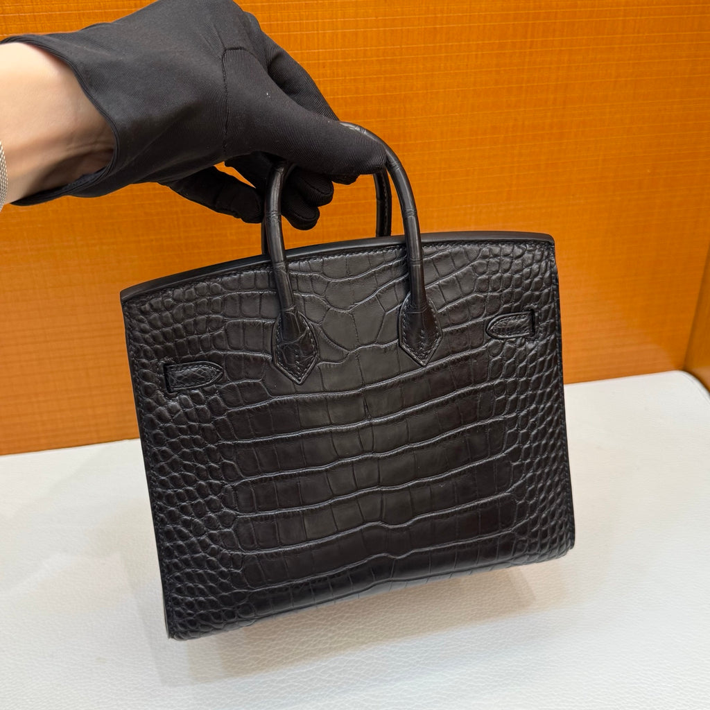 Birkin 20cm  Misty Block American Crocodile Color: Ck89 Black Matte Nilo Crocodile Handmade Wax Thread Sewing Ghw customization ✈️