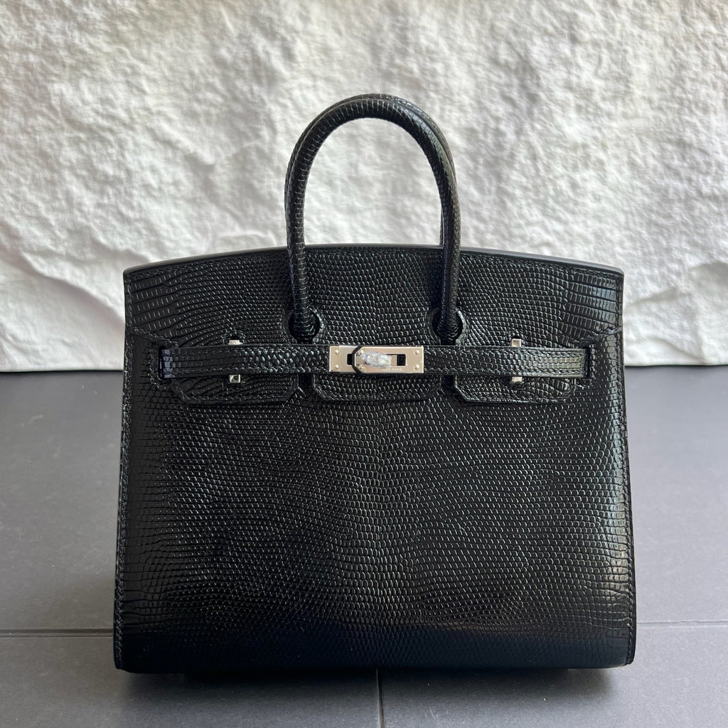 Birkin 20cm Sellier Lizard Imported Lizard Skin Color: Ck89 Black Noir Handmade Wax Thread Seam Phw Stock