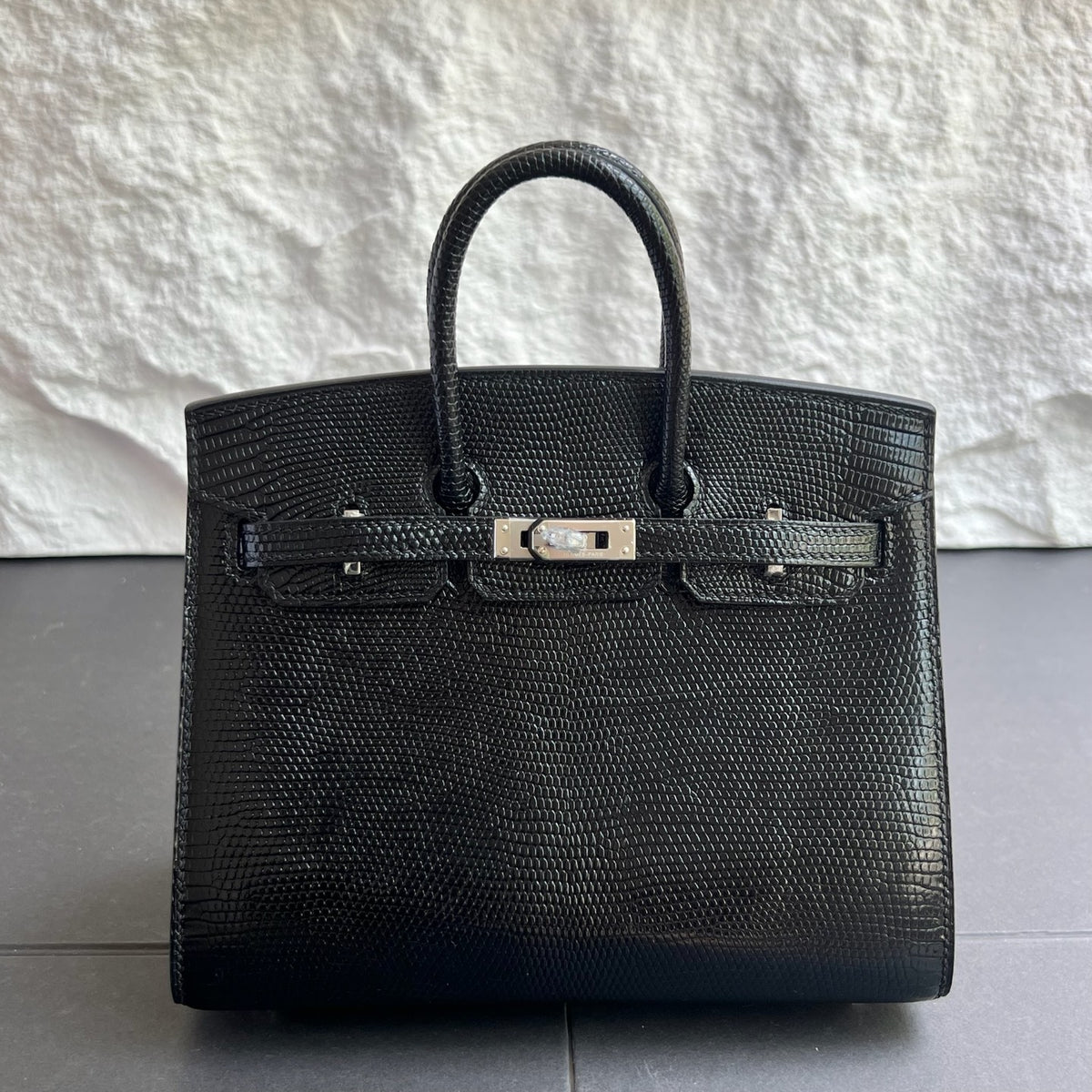 Birkin 20cm Sellier Lizard Imported Lizard Skin Color: Ck89 Black Noir Handmade Wax Thread Seam Phw Stock