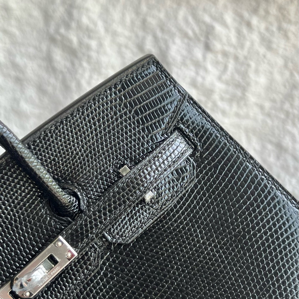Birkin 20cm Sellier Lizard Imported Lizard Skin Color: Ck89 Black Noir Handmade Wax Thread Seam Phw Stock
