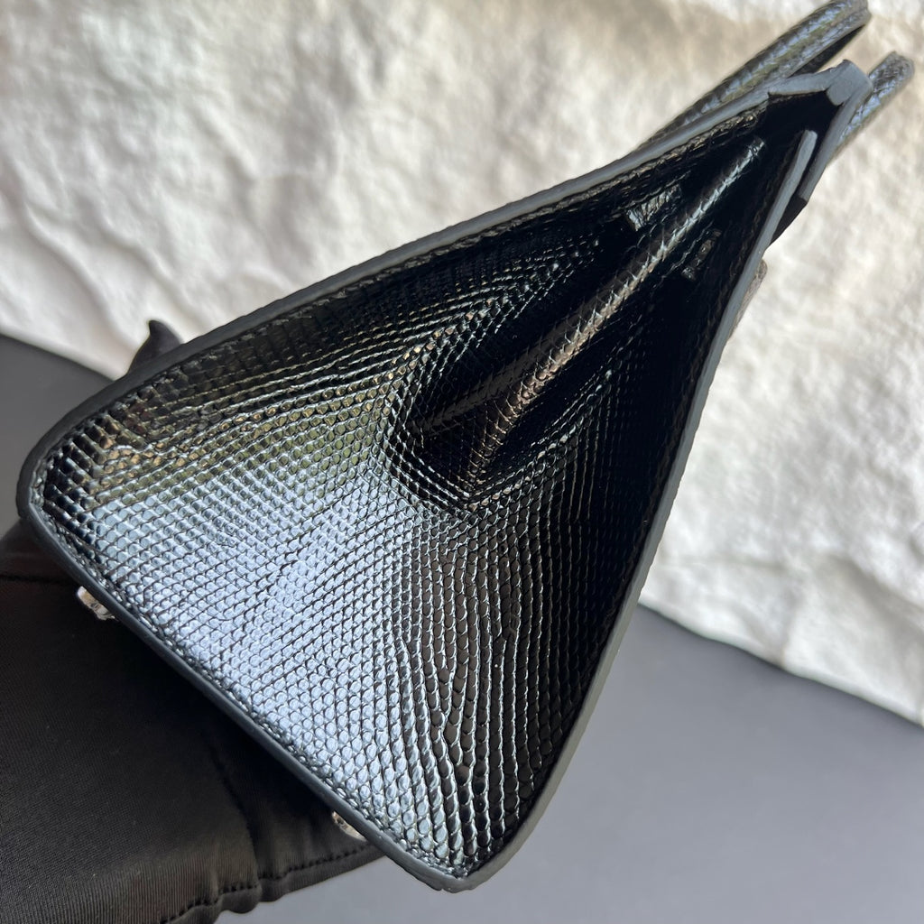 Birkin 20cm Sellier Lizard Imported Lizard Skin Color: Ck89 Black Noir Handmade Wax Thread Seam Phw Stock
