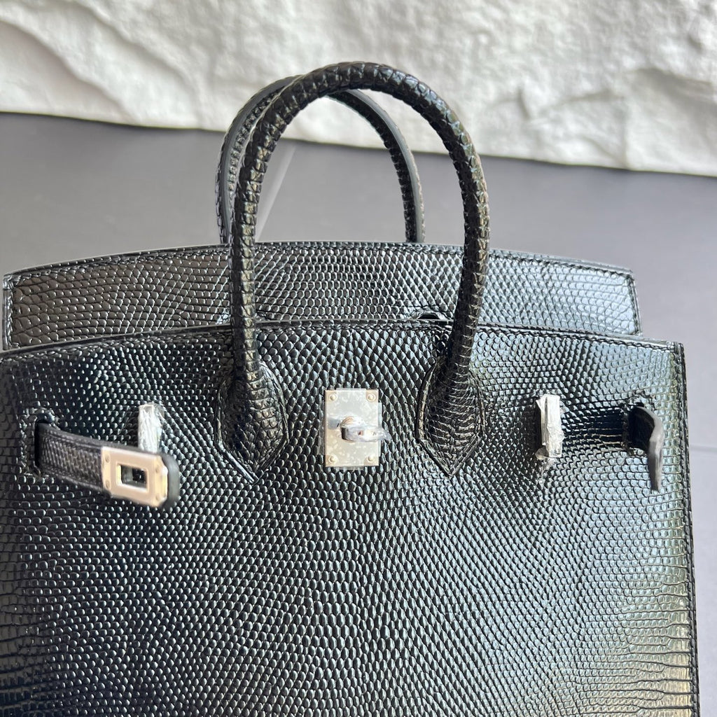 Birkin 20cm Sellier Lizard Imported Lizard Skin Color: Ck89 Black Noir Handmade Wax Thread Seam Phw Stock