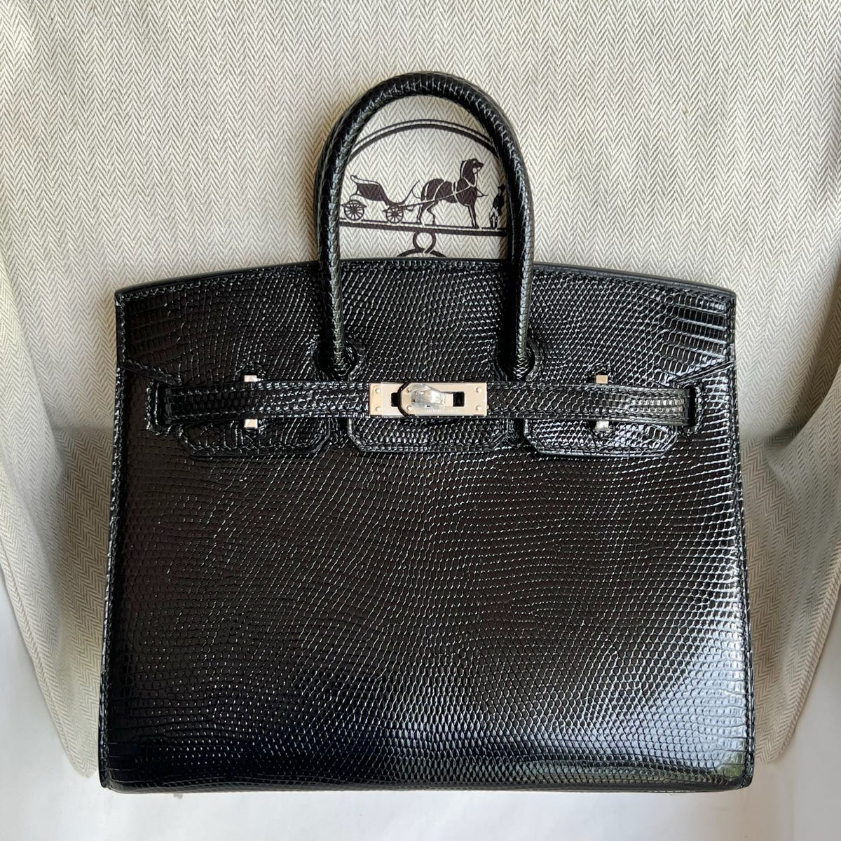 Birkin 20cm Sellier Lizard Imported Lizard Skin Color: Ck89 Black Noir Handmade Wax Thread Seam Phw Stock