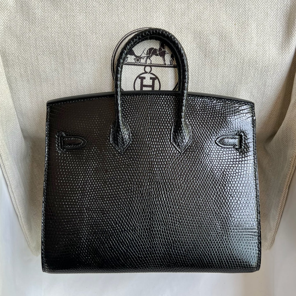 Birkin 20cm Sellier Lizard Imported Lizard Skin Color: Ck89 Black Noir Handmade Wax Thread Seam Phw Stock