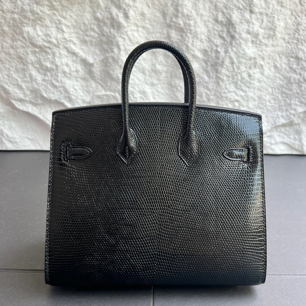 Birkin 20cm Sellier Lizard Imported Lizard Skin Color: Ck89 Black Noir Handmade Wax Thread Seam Phw Stock