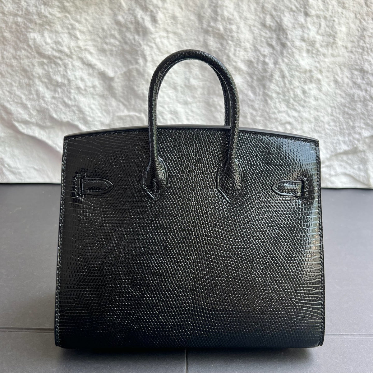 Birkin 20cm Sellier Lizard Imported Lizard Skin Color: Ck89 Black Noir Handmade Wax Thread Seam Phw Stock