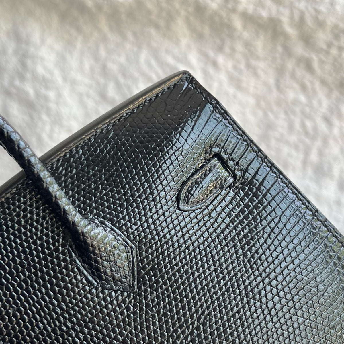 Birkin 20cm Sellier Lizard Imported Lizard Skin Color: Ck89 Black Noir Handmade Wax Thread Seam Phw Stock
