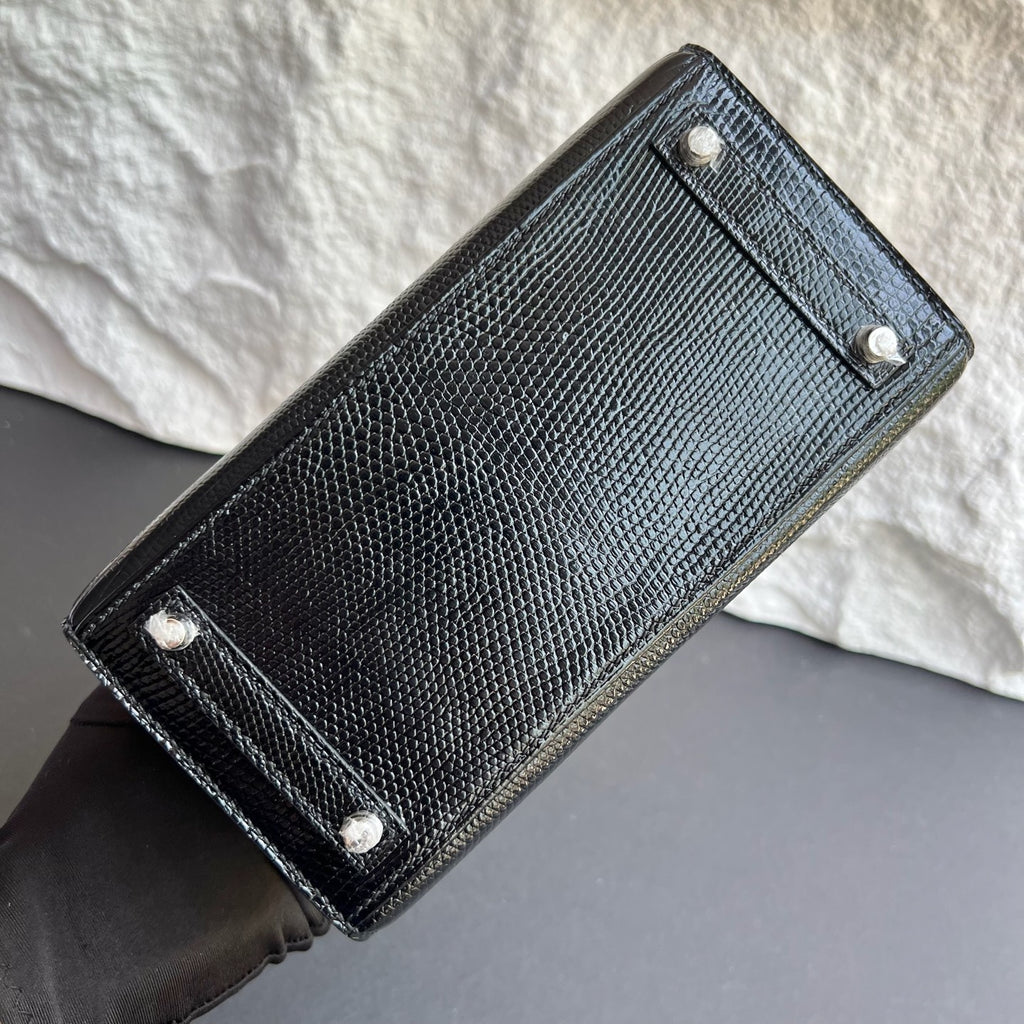 Birkin 20cm Sellier Lizard Imported Lizard Skin Color: Ck89 Black Noir Handmade Wax Thread Seam Phw Stock