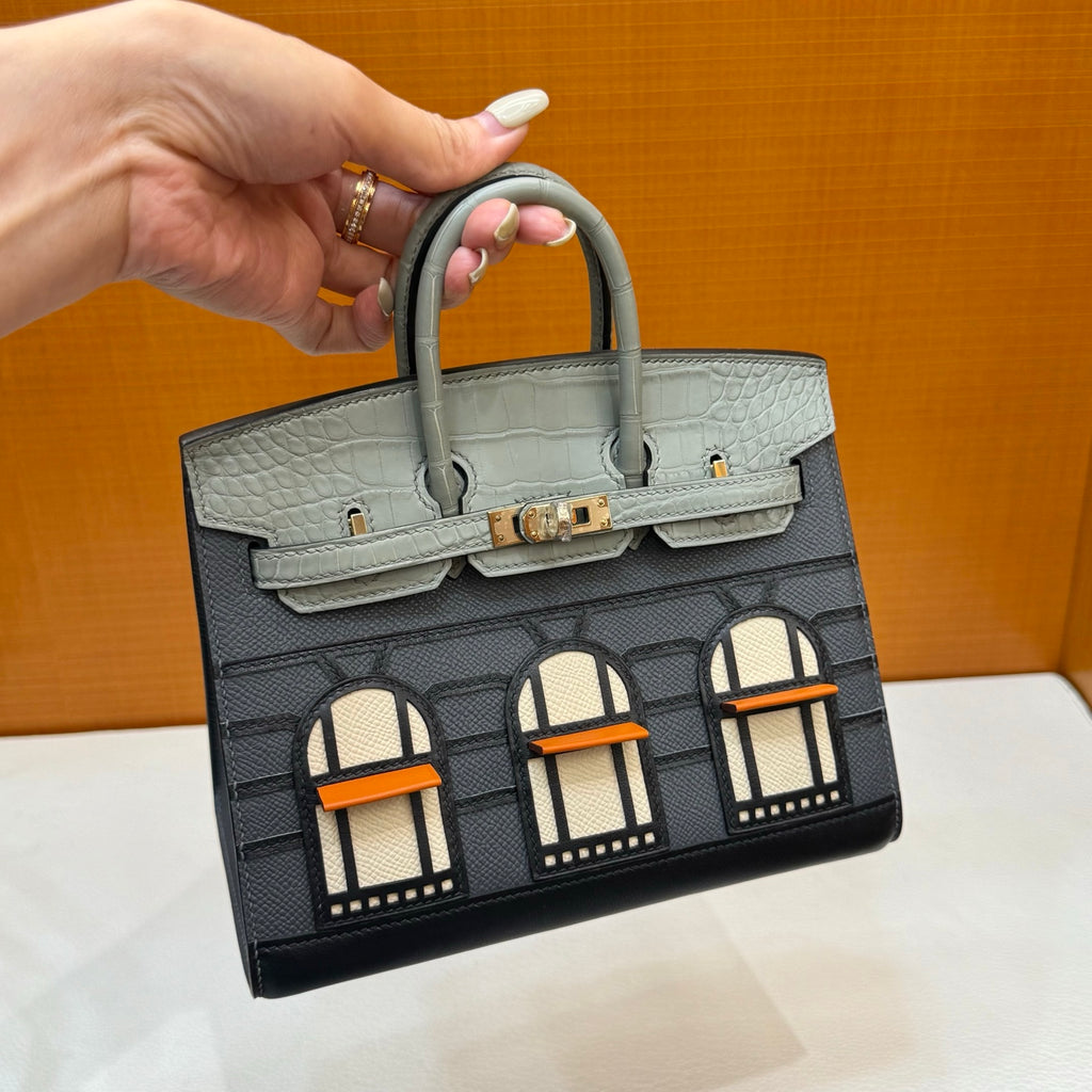 现货 Birkin 20cm 限量版 灰色小房子🏠  全手工蜡线缝  浅金扣 Stock