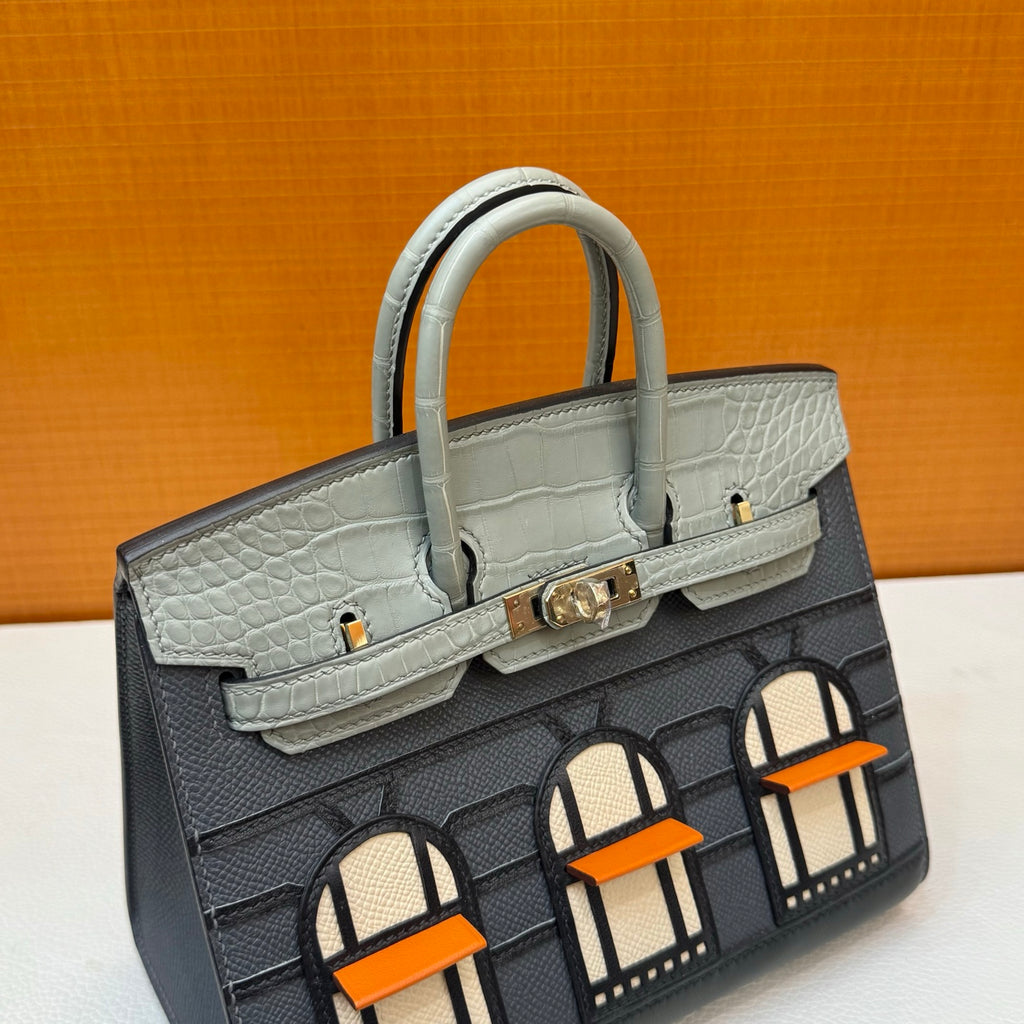 现货 Birkin 20cm 限量版 灰色小房子🏠  全手工蜡线缝  浅金扣 Stock