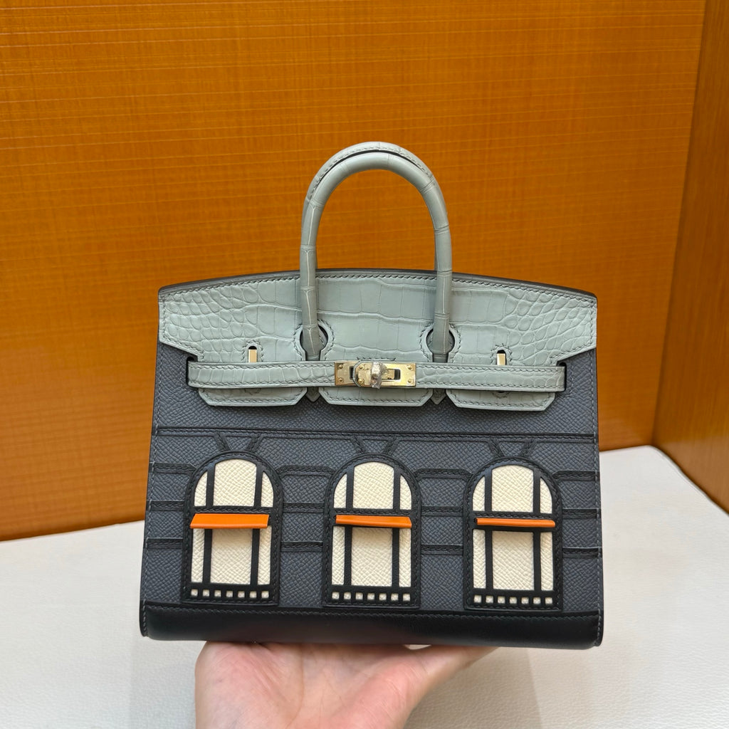现货 Birkin 20cm 限量版 灰色小房子🏠  全手工蜡线缝  浅金扣 Stock