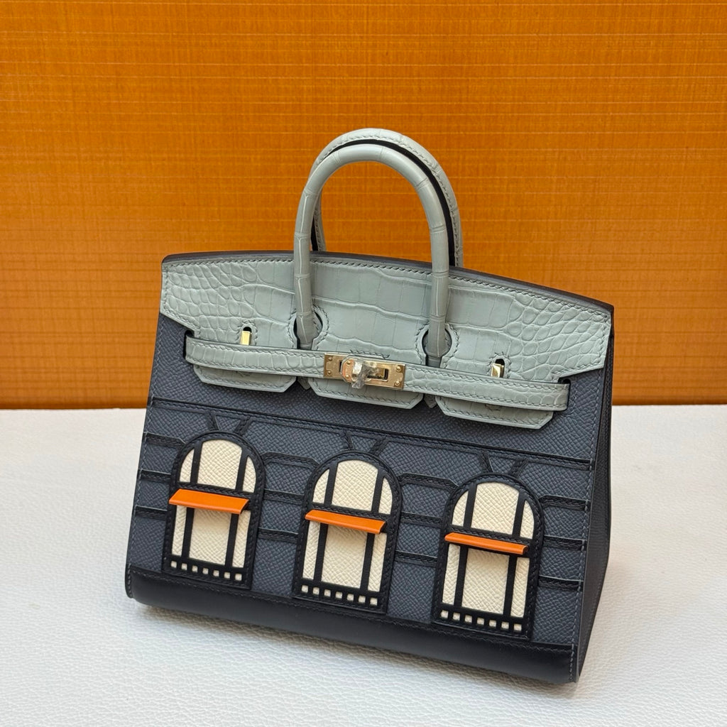 现货 Birkin 20cm 限量版 灰色小房子🏠  全手工蜡线缝  浅金扣 Stock