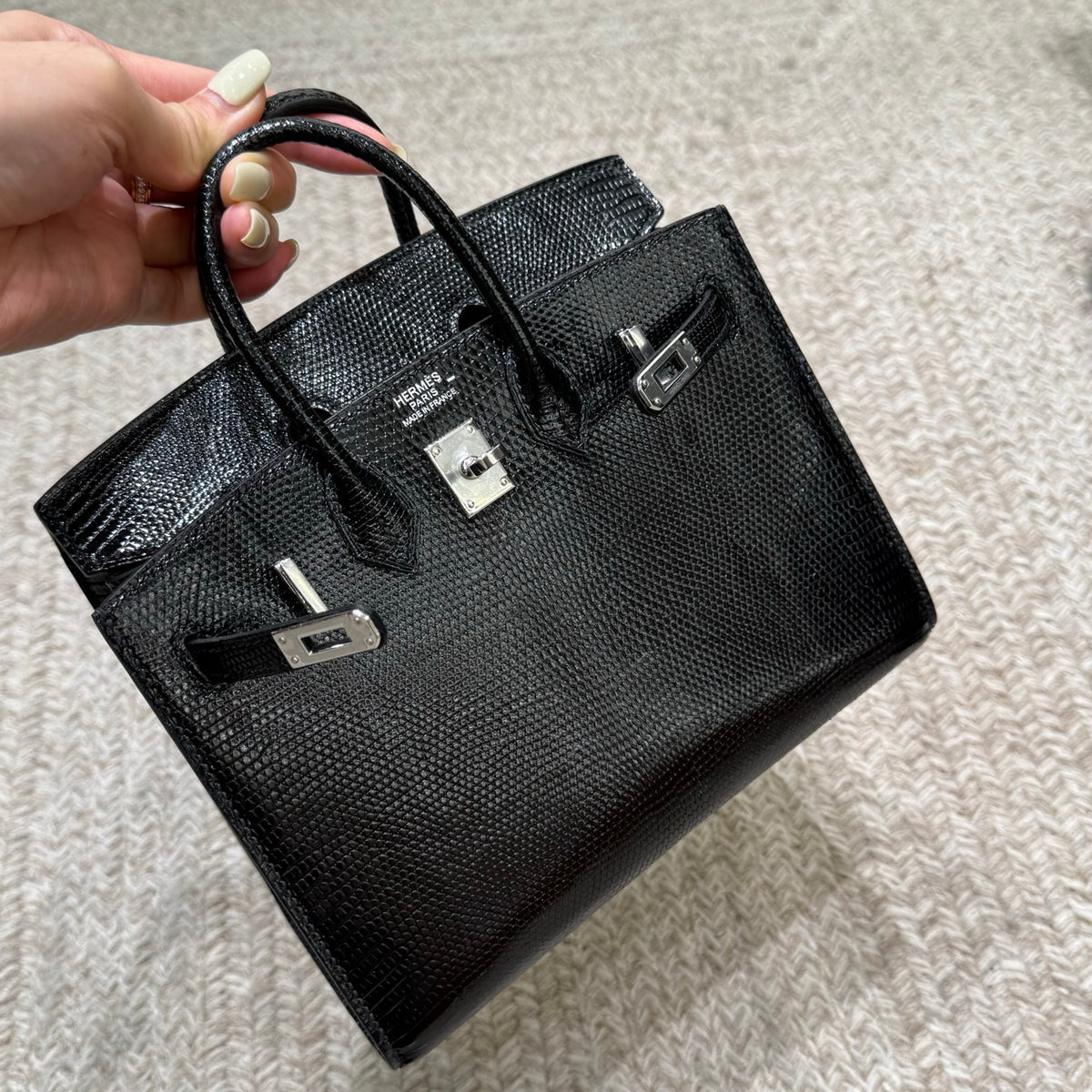 Birkin 20cm Sellier Lizard 进口蜥蜴皮  Color：Ck89黑色 Noir Phw 全手工蜡线缝  银扣 定制✈️