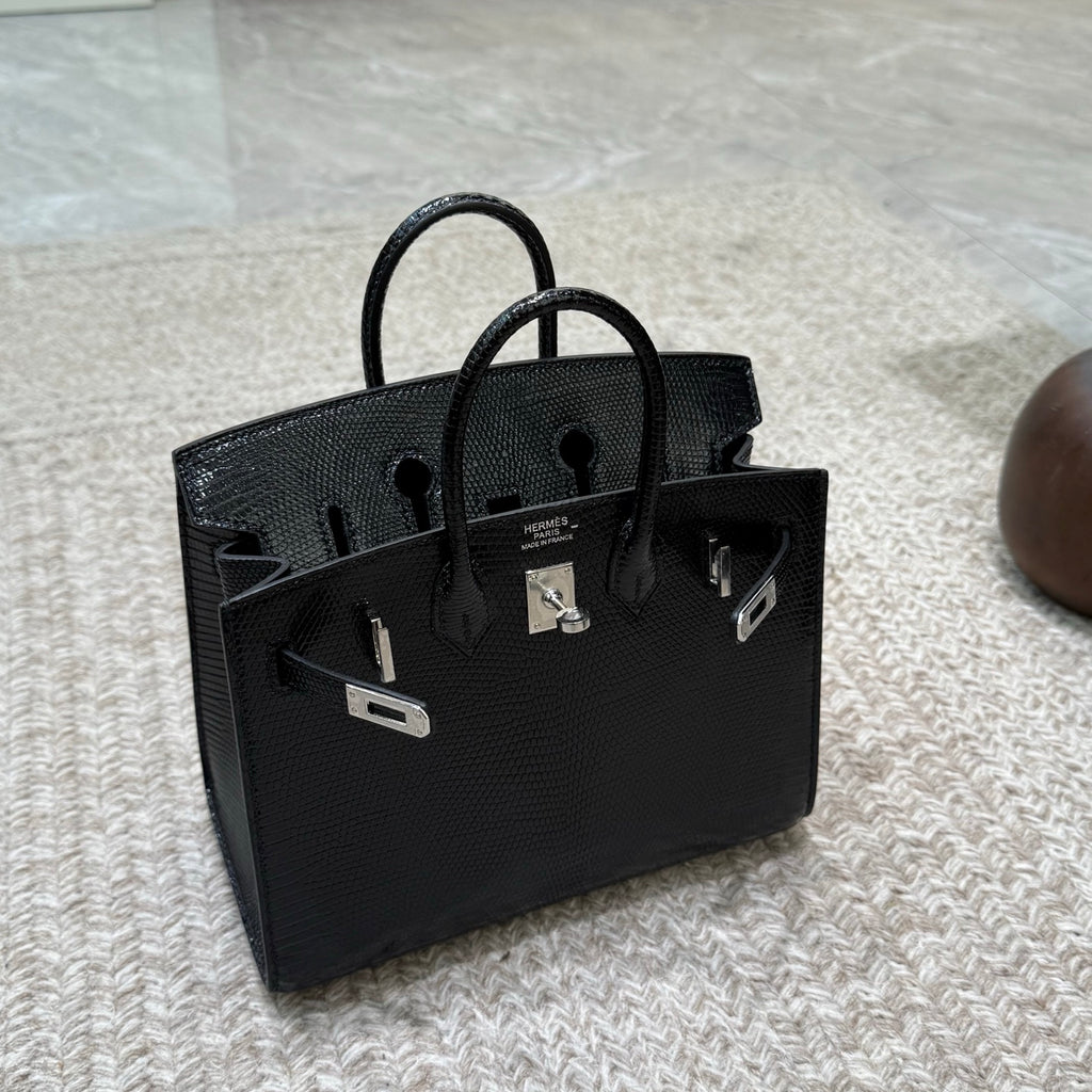 Birkin 20cm Sellier Lizard 进口蜥蜴皮  Color：Ck89黑色 Noir Phw 全手工蜡线缝  银扣 定制✈️