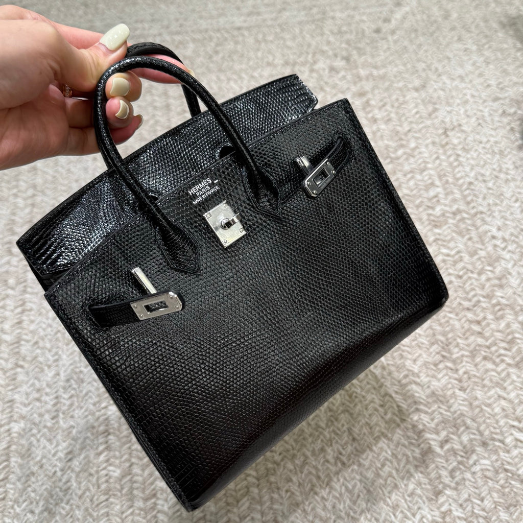 Birkin 20cm Sellier Lizard 进口蜥蜴皮  Color：Ck89黑色 Noir Phw 全手工蜡线缝  银扣 定制✈️
