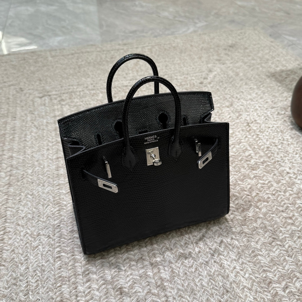 Birkin 20cm Sellier Lizard 进口蜥蜴皮  Color：Ck89黑色 Noir Phw 全手工蜡线缝  银扣 定制✈️