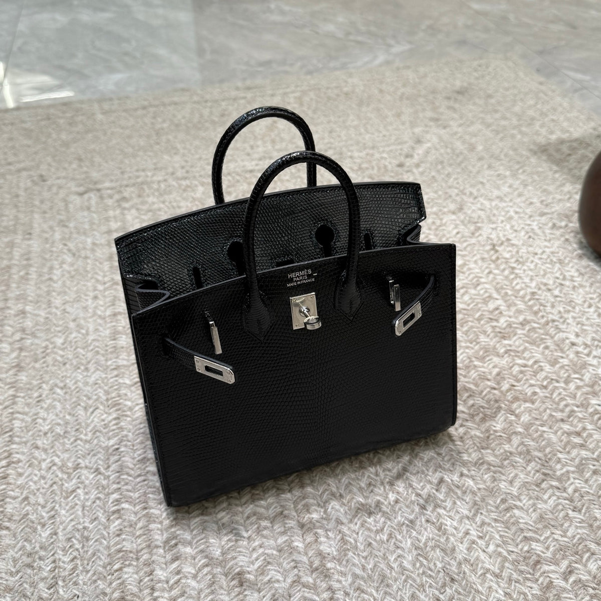 Birkin 20cm Sellier Lizard 进口蜥蜴皮  Color：Ck89黑色 Noir Phw 全手工蜡线缝  银扣 定制✈️
