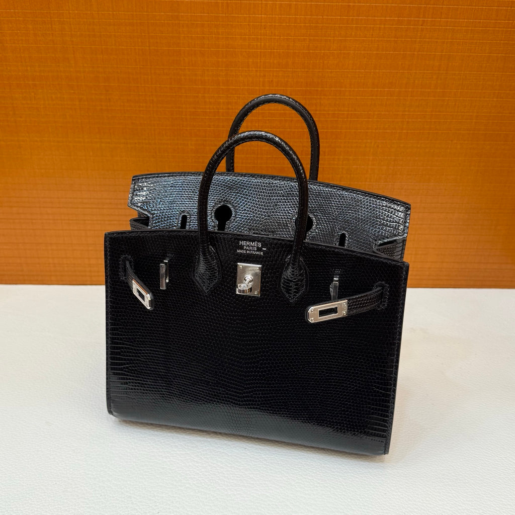 Birkin 20cm Sellier Lizard 进口蜥蜴皮  Color：Ck89黑色 Noir Phw 全手工蜡线缝  银扣 定制✈️