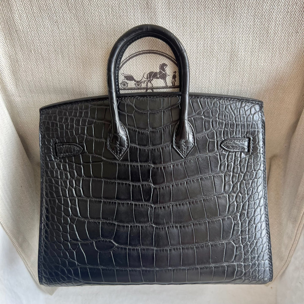 Birkin 20cm Sellier 外缝 雾面美洲鳄鱼  Color：Ck89黑色 Noir Phw Matte Alligator Crocodile 全手工蜡线缝  银扣 定制✈️