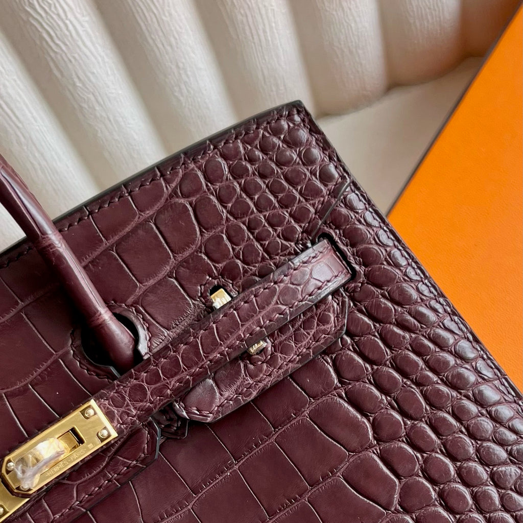 Birkin 20cm Sellier 外缝 雾面美洲鳄鱼  Color：0G马鞍红 Rouge Sellier Matte Alligator Crocodile 全手工蜡线缝  金扣 定制✈️