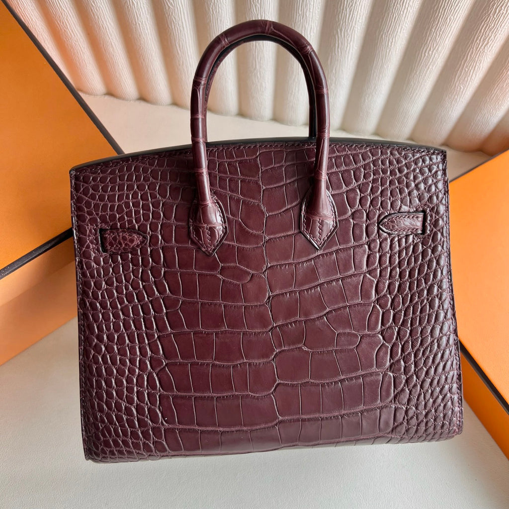 Birkin 20cm Sellier 外缝 雾面美洲鳄鱼  Color：0G马鞍红 Rouge Sellier Matte Alligator Crocodile 全手工蜡线缝  金扣 定制✈️