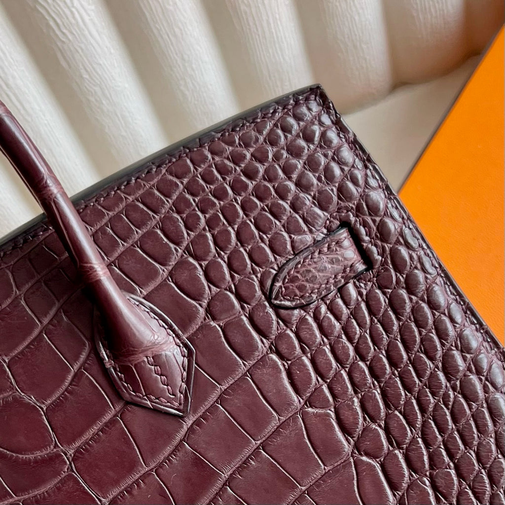 Birkin 20cm Sellier 外缝 雾面美洲鳄鱼  Color：0G马鞍红 Rouge Sellier Matte Alligator Crocodile 全手工蜡线缝  金扣 定制✈️