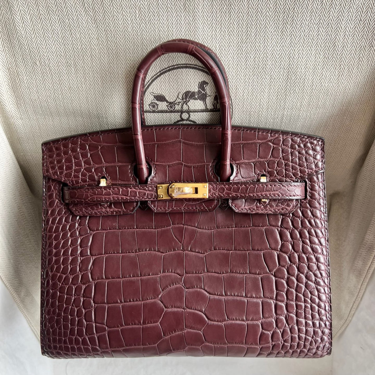 Birkin 20cm Sellier 外缝 雾面美洲鳄鱼  Color：0G马鞍红 Rouge Sellier Matte Alligator Crocodile 全手工蜡线缝  金扣 定制✈️
