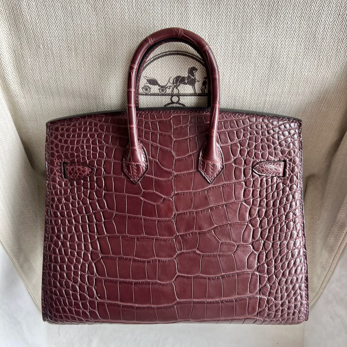 Birkin 20cm Sellier 外缝 雾面美洲鳄鱼  Color：0G马鞍红 Rouge Sellier Matte Alligator Crocodile 全手工蜡线缝  金扣 定制✈️