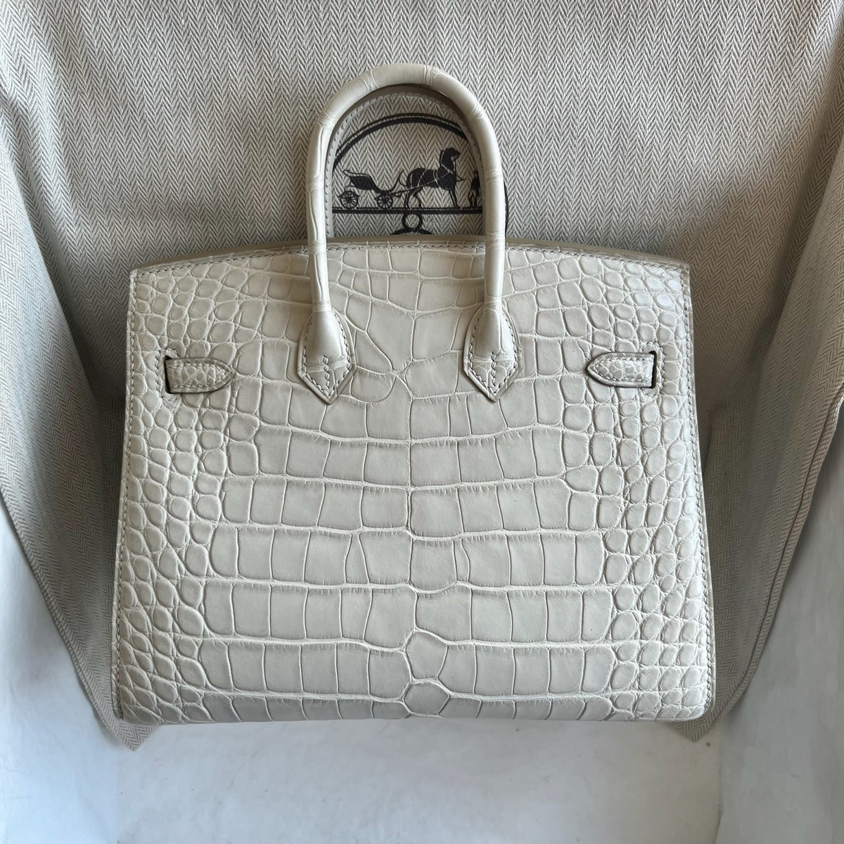 Birkin 20cm Sellier 外缝 雾面美洲鳄鱼  Color：8L Beton 冰川白 Phw Matte Alligator Crocodile 全手工蜡线缝  银扣 定制✈️