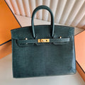 Birkin 20cm Sellier 亮面蜥蜴皮 Color：6O松柏绿 全手工蜡线缝  金扣 Stock