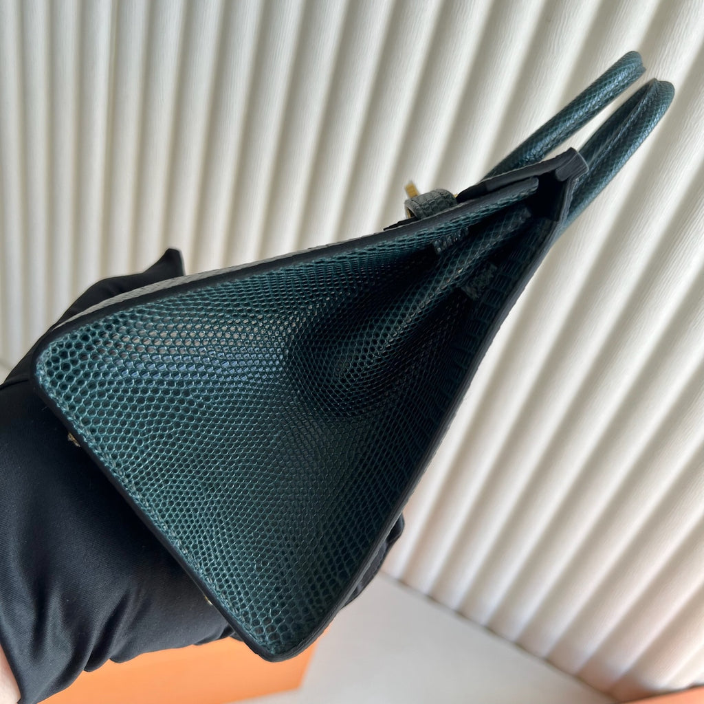 Birkin 20cm Sellier 亮面蜥蜴皮 Color：6O松柏绿 全手工蜡线缝  金扣 Stock