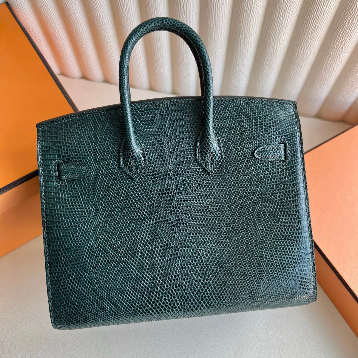 Birkin 20cm Sellier 亮面蜥蜴皮 Color：6O松柏绿 全手工蜡线缝  金扣 Stock